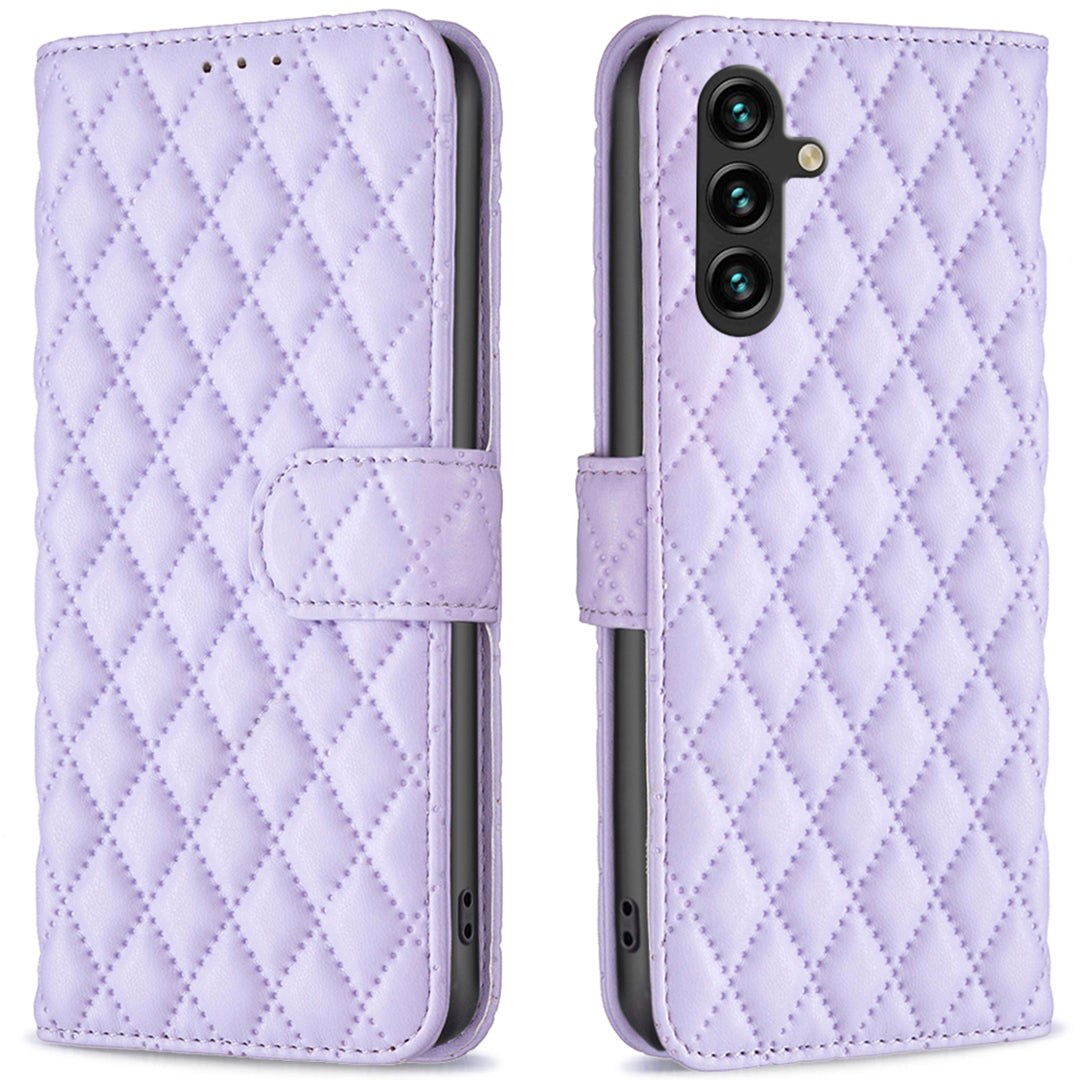 BINFEN COLOR BF Style-14 For Samsung Galaxy A16 5G / A16 4G Case Rhombus Leather Phone Wallet Cover - Purple