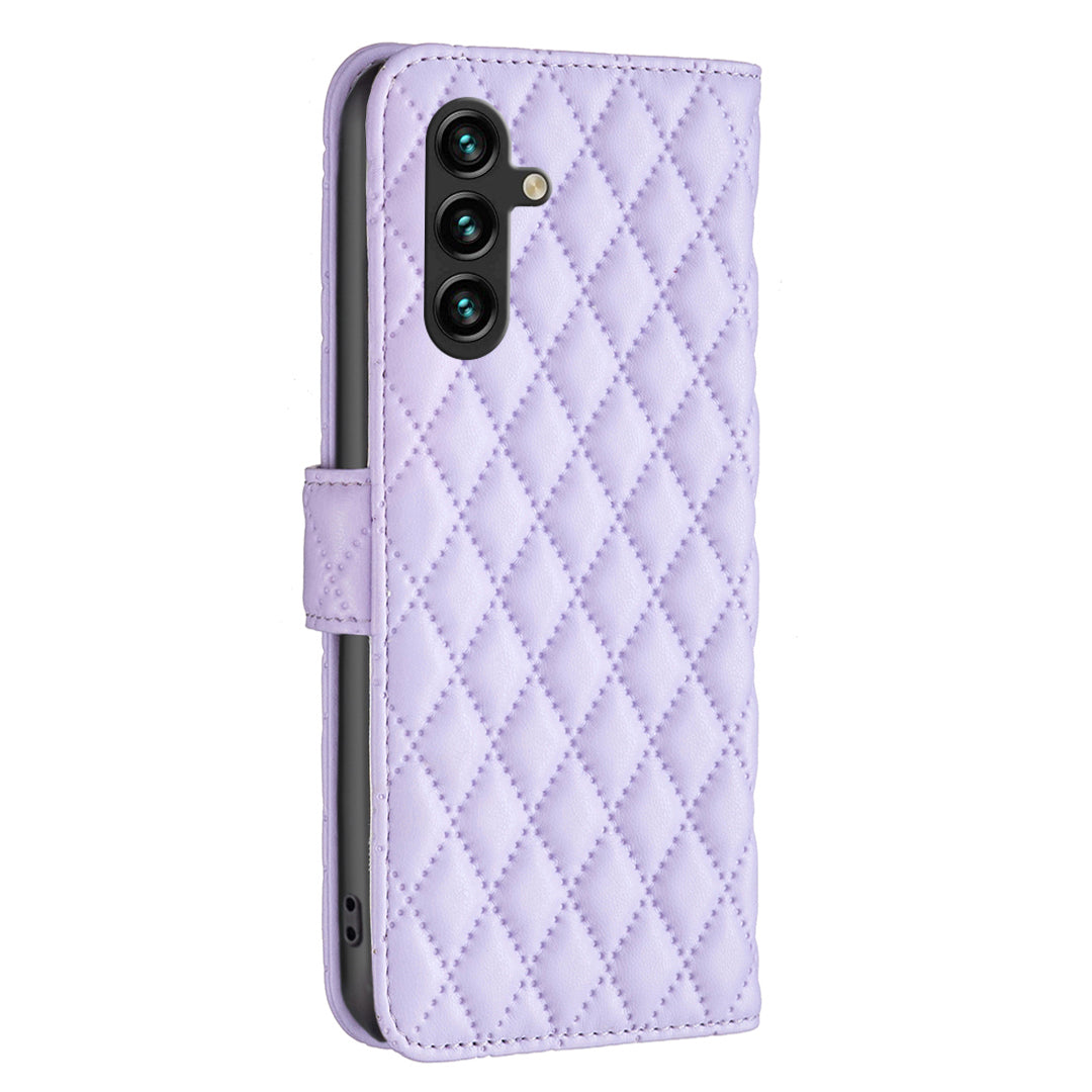 BINFEN COLOR BF Style-14 For Samsung Galaxy A16 5G / A16 4G Case Rhombus Leather Phone Wallet Cover - Purple