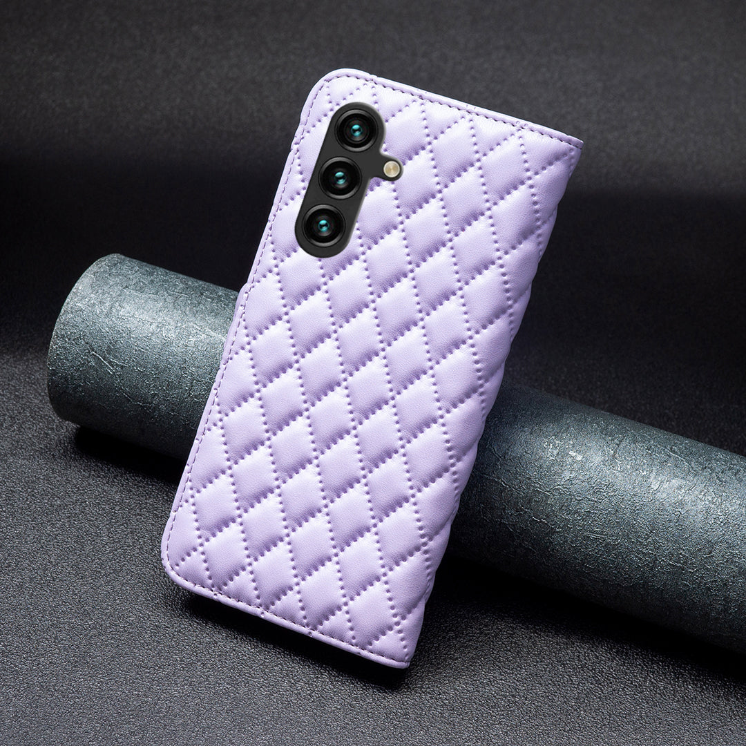 BINFEN COLOR BF Style-14 For Samsung Galaxy A16 5G / A16 4G Case Rhombus Leather Phone Wallet Cover - Purple
