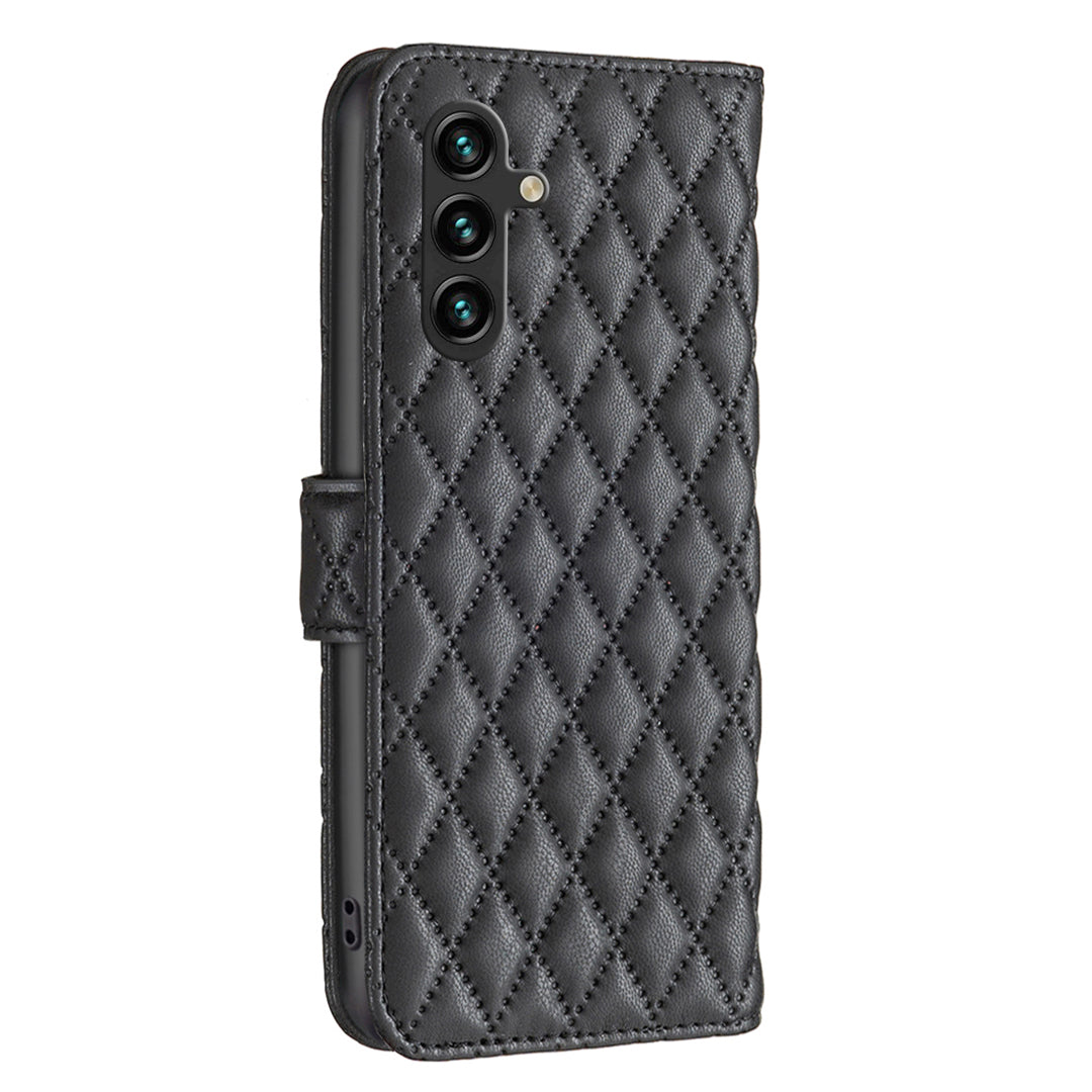 BINFEN COLOR BF Style-14 For Samsung Galaxy A16 5G / A16 4G Case Rhombus Leather Phone Wallet Cover - Black