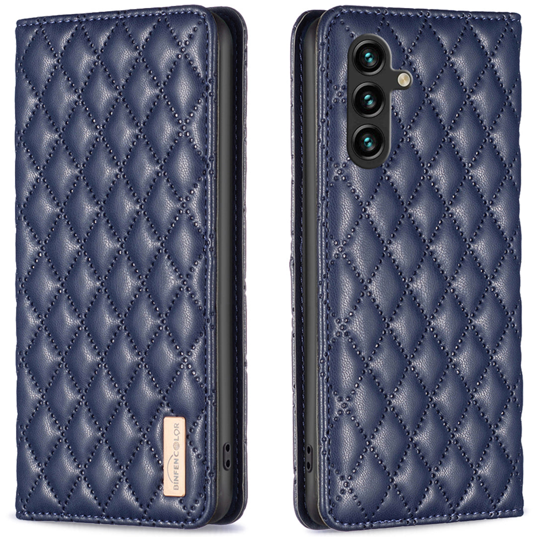 BINFEN COLOR BF Style-16 For Samsung Galaxy A16 5G / A16 4G Case Leather Phone Cover with 2 Card Slots - Blue