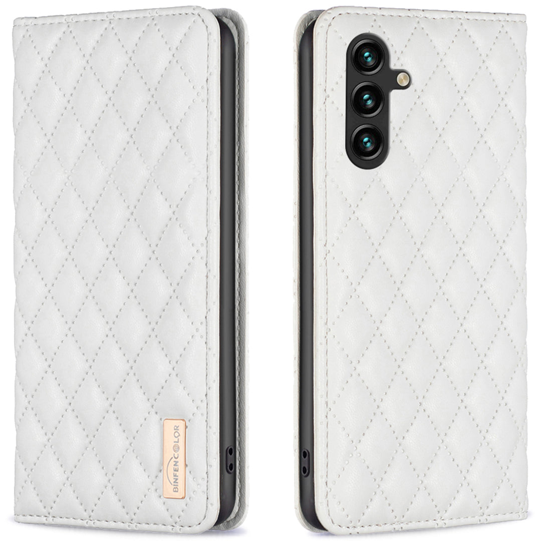 BINFEN COLOR BF Style-16 For Samsung Galaxy A16 5G / A16 4G Case Leather Phone Cover with 2 Card Slots - White