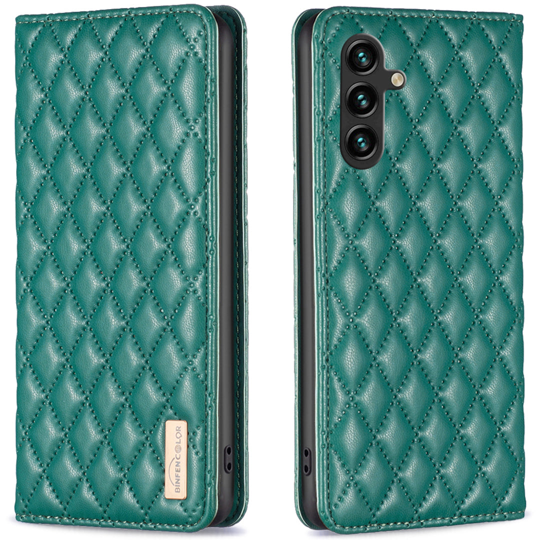BINFEN COLOR BF Style-16 For Samsung Galaxy A16 5G / A16 4G Case Leather Phone Cover with 2 Card Slots - Green