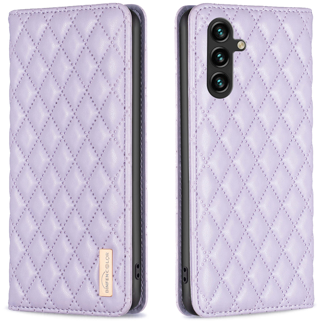 BINFEN COLOR BF Style-16 For Samsung Galaxy A16 5G / A16 4G Case Leather Phone Cover with 2 Card Slots - Purple
