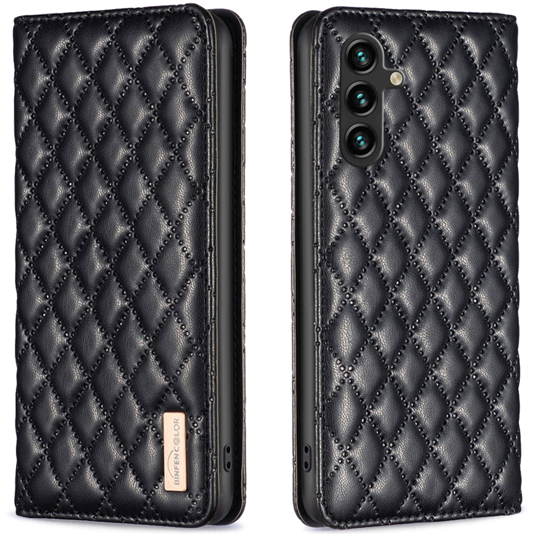 BINFEN COLOR BF Style-16 For Samsung Galaxy A16 5G / A16 4G Case Leather Phone Cover with 2 Card Slots - Black