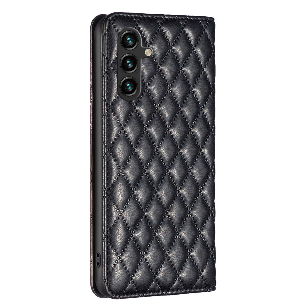 BINFEN COLOR BF Style-16 For Samsung Galaxy A16 5G / A16 4G Case Leather Phone Cover with 2 Card Slots - Black