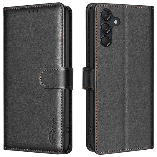 BINFEN COLOR BF32 For Samsung Galaxy A16 5G / A16 4G Leather Case Wallet RFID Blocking Phone Cover - Black