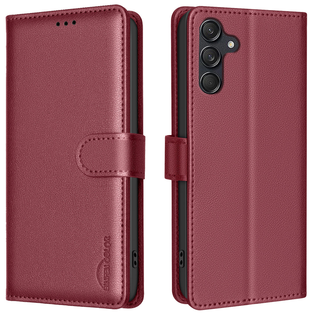 BINFEN COLOR BF32 For Samsung Galaxy A16 5G / A16 4G Leather Case Wallet RFID Blocking Phone Cover - Red