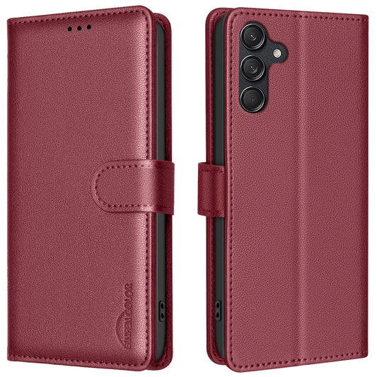 BINFEN COLOR BF32 For Samsung Galaxy A16 5G / A16 4G Leather Case Wallet RFID Blocking Phone Cover - Red