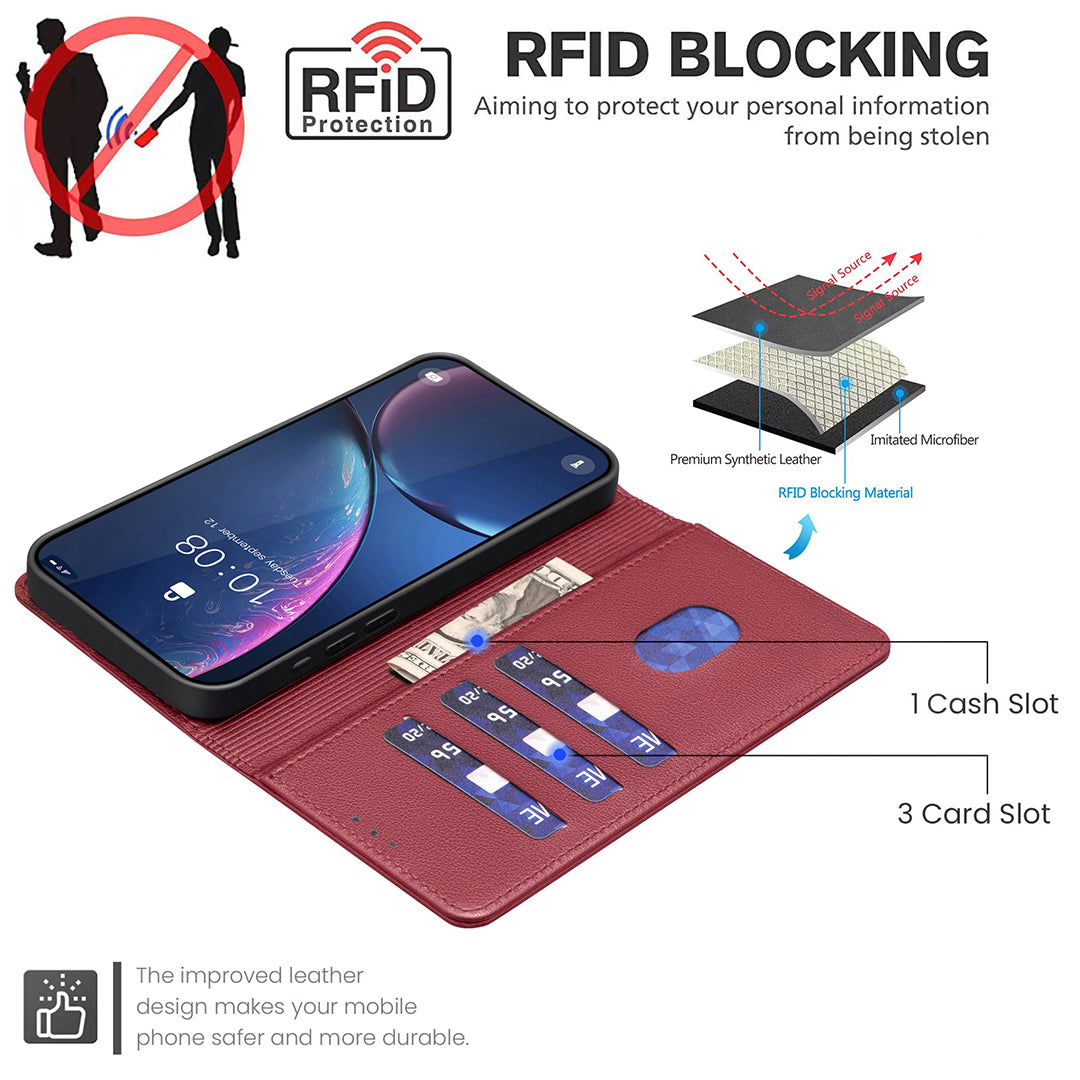 BINFEN COLOR BF32 For Samsung Galaxy A16 5G / A16 4G Leather Case Wallet RFID Blocking Phone Cover - Red