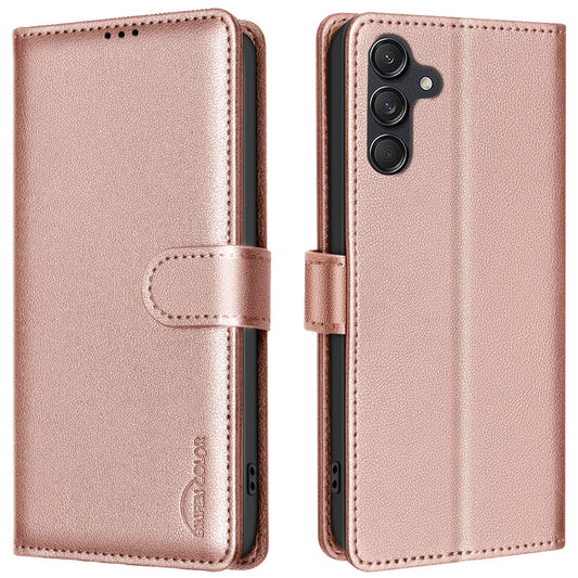 BINFEN COLOR BF32 For Samsung Galaxy A16 5G / A16 4G Leather Case Wallet RFID Blocking Phone Cover - Rose Gold