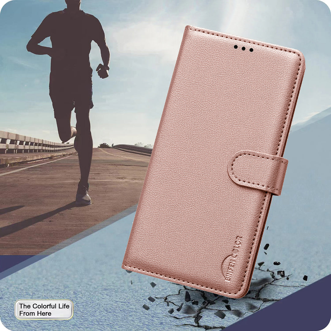BINFEN COLOR BF32 For Samsung Galaxy A16 5G / A16 4G Leather Case Wallet RFID Blocking Phone Cover - Rose Gold
