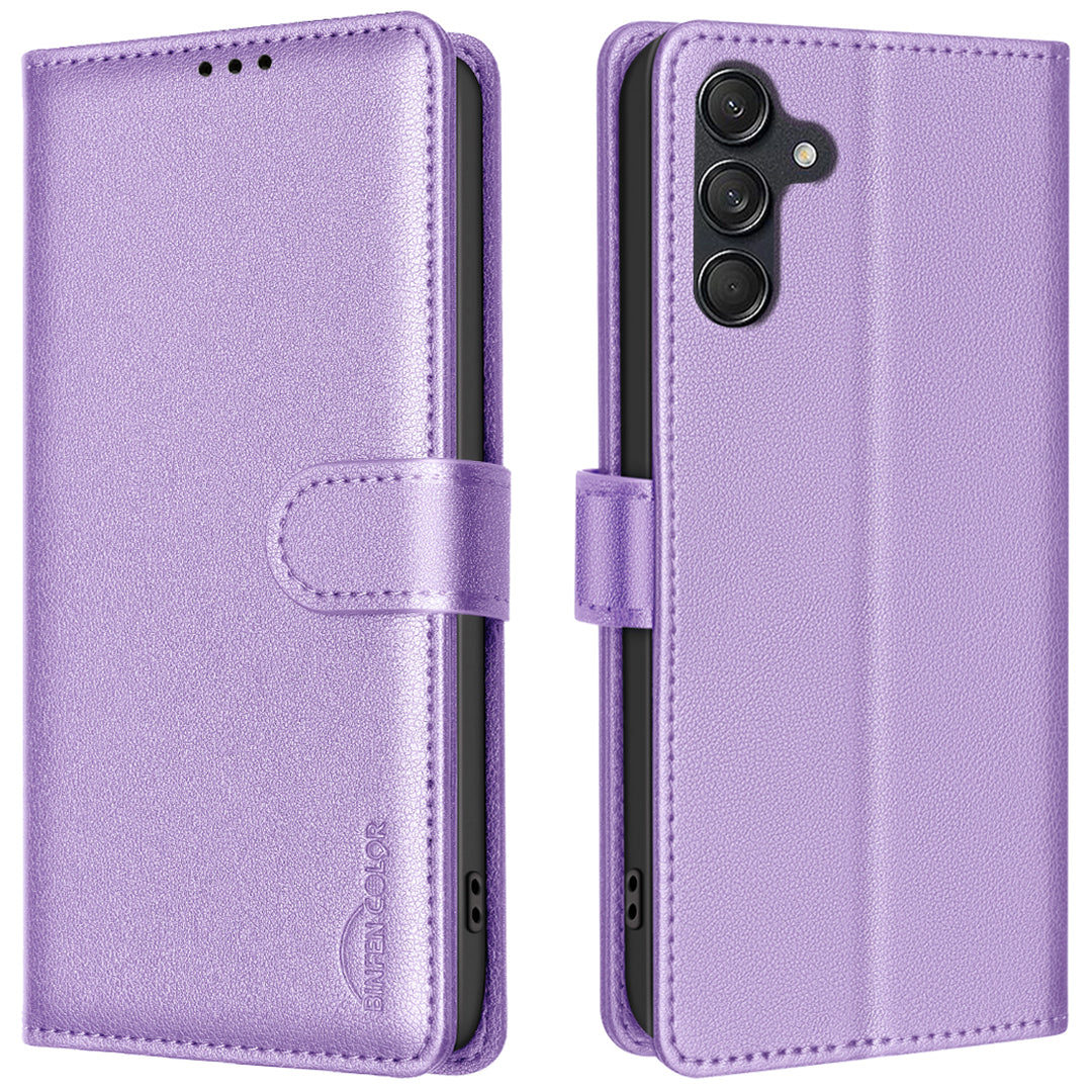 BINFEN COLOR BF32 For Samsung Galaxy A16 5G / A16 4G Leather Case Wallet RFID Blocking Phone Cover - Purple