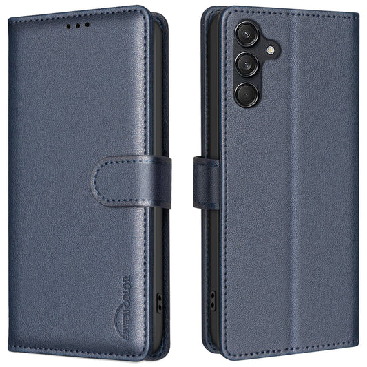BINFEN COLOR BF32 For Samsung Galaxy A16 5G / A16 4G Leather Case Wallet RFID Blocking Phone Cover - Blue