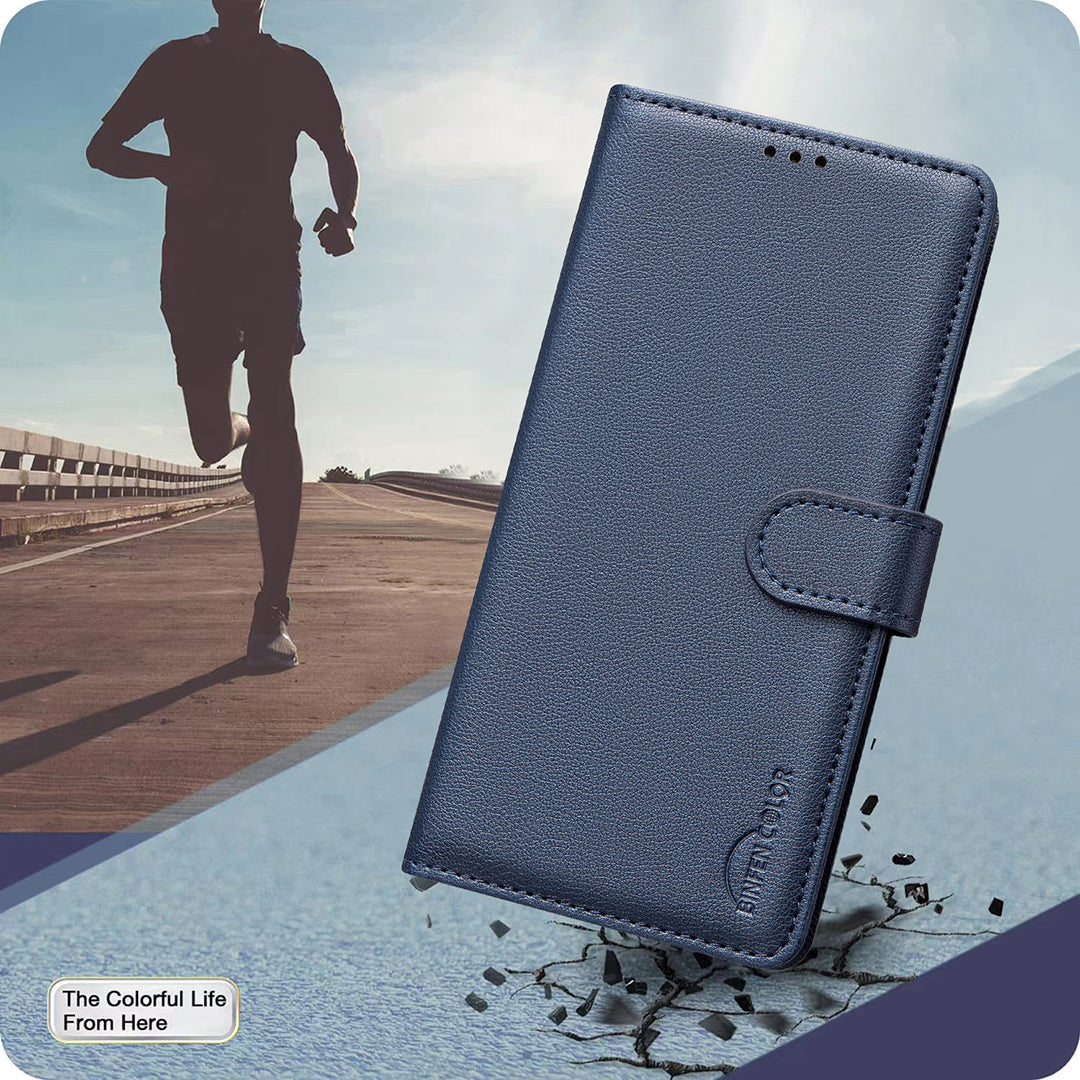 BINFEN COLOR BF32 For Samsung Galaxy A16 5G / A16 4G Leather Case Wallet RFID Blocking Phone Cover - Blue