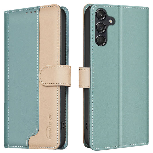 BINFEN COLOR BF33 for Samsung Galaxy A16 5G / A16 4G Leather Case Splicing Color RFID Blocking - Green