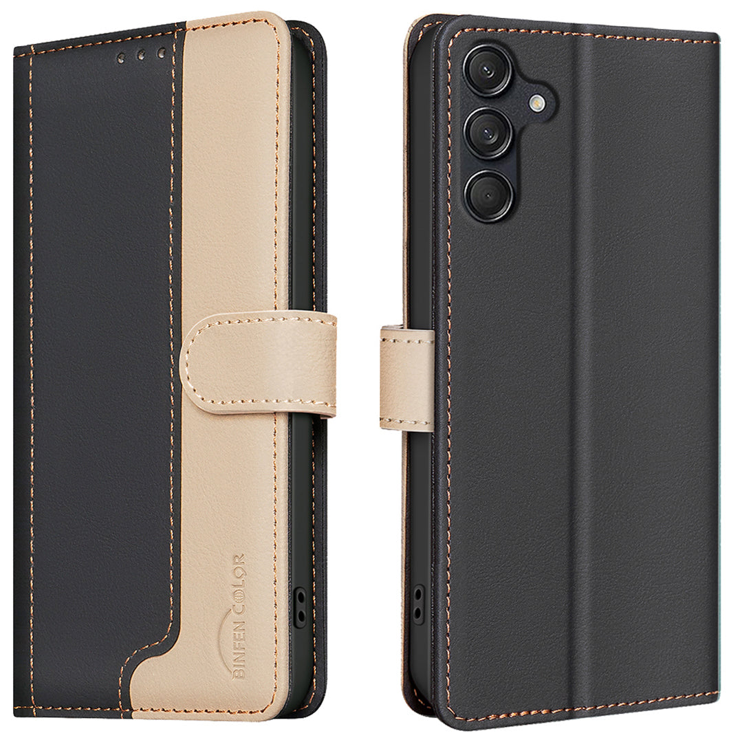 BINFEN COLOR BF33 for Samsung Galaxy A16 5G / A16 4G Leather Case Splicing Color RFID Blocking - Black