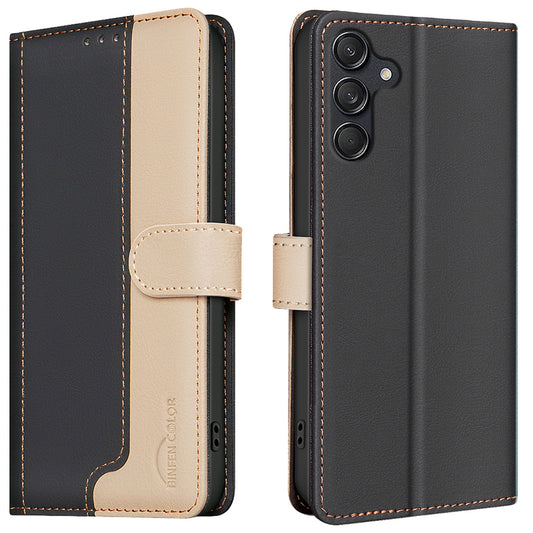 BINFEN COLOR BF33 for Samsung Galaxy A16 5G / A16 4G Leather Case Splicing Color RFID Blocking - Black