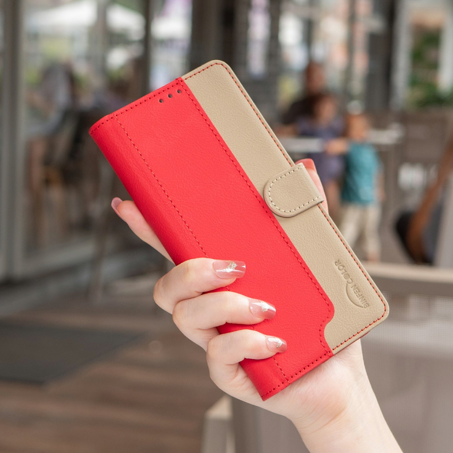 BINFEN COLOR BF33 for Samsung Galaxy A16 5G / A16 4G Leather Case Splicing Color RFID Blocking - Red