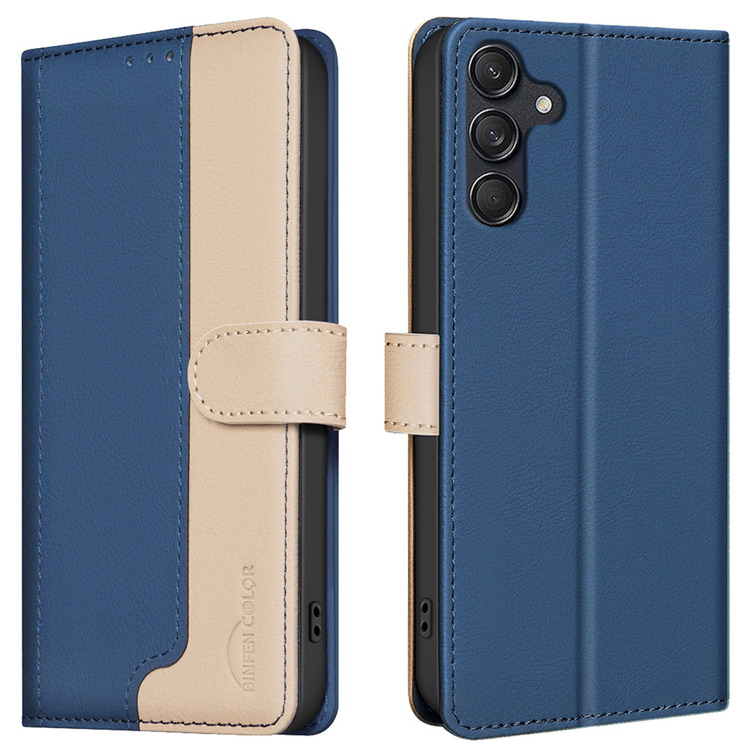 BINFEN COLOR BF33 for Samsung Galaxy A16 5G / A16 4G Leather Case Splicing Color RFID Blocking - Blue
