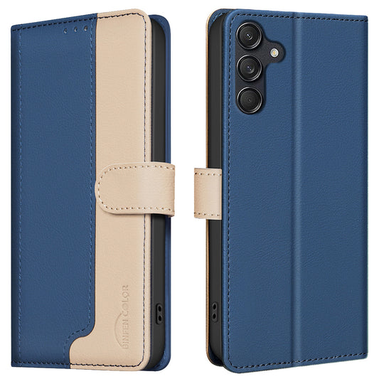 BINFEN COLOR BF33 for Samsung Galaxy A16 5G / A16 4G Leather Case Splicing Color RFID Blocking - Blue