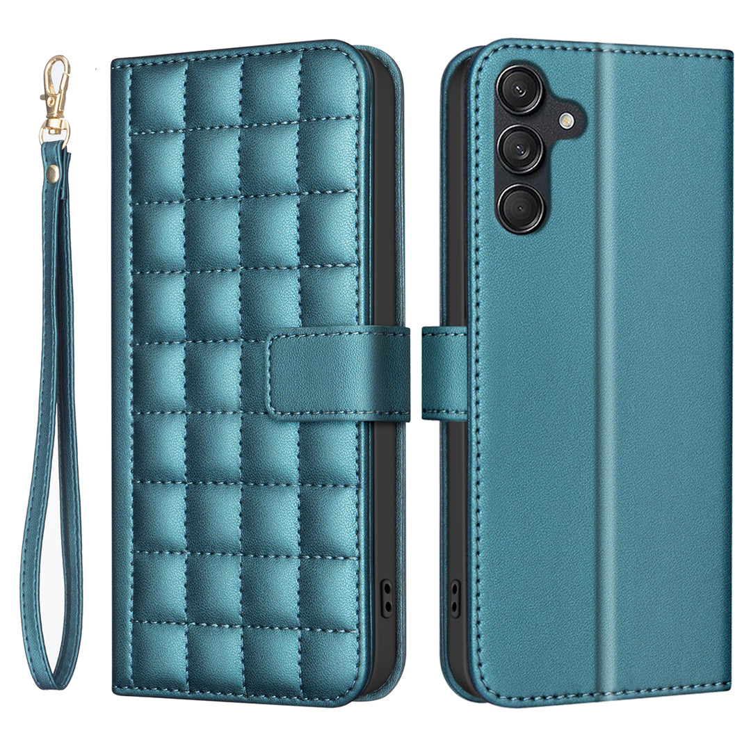 BINFEN COLOR BF34 for Samsung Galaxy A16 5G / A16 4G Leather Case Wallet Square Grid Phone Cover - Green