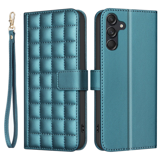 BINFEN COLOR BF34 for Samsung Galaxy A16 5G / A16 4G Leather Case Wallet Square Grid Phone Cover - Green