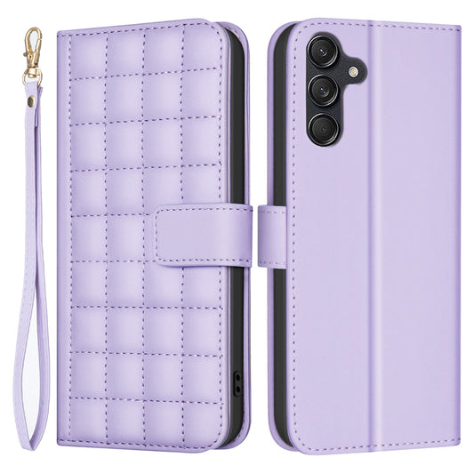 BINFEN COLOR BF34 for Samsung Galaxy A16 5G / A16 4G Leather Case Wallet Square Grid Phone Cover - Light Purple