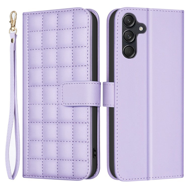 BINFEN COLOR BF34 for Samsung Galaxy A16 5G Leather Case Wallet Square Grid Phone Cover - Light Purple
