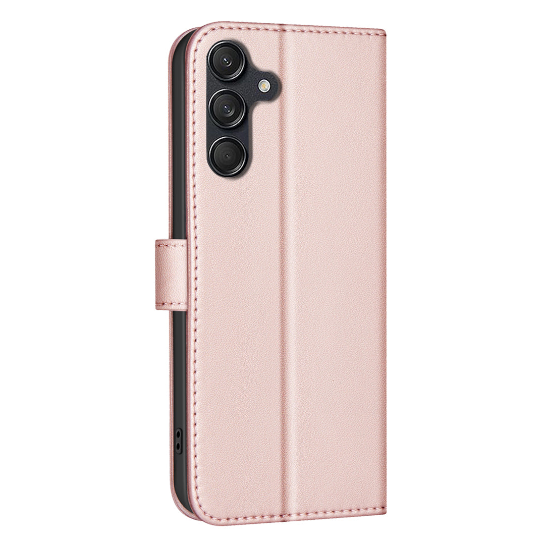 BINFEN COLOR BF34 for Samsung Galaxy A16 5G / A16 4G Leather Case Wallet Square Grid Phone Cover - Rose Gold