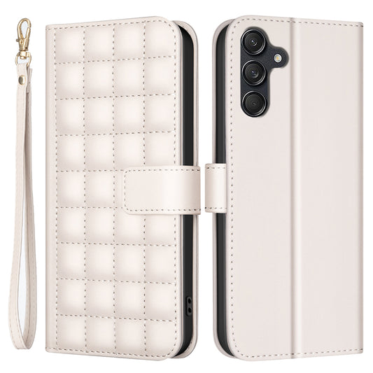 BINFEN COLOR BF34 for Samsung Galaxy A16 5G / A16 4G Leather Case Wallet Square Grid Phone Cover - Beige