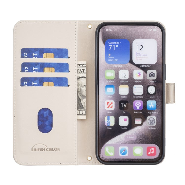 BINFEN COLOR BF34 for Samsung Galaxy A16 5G Leather Case Wallet Square Grid Phone Cover - Beige