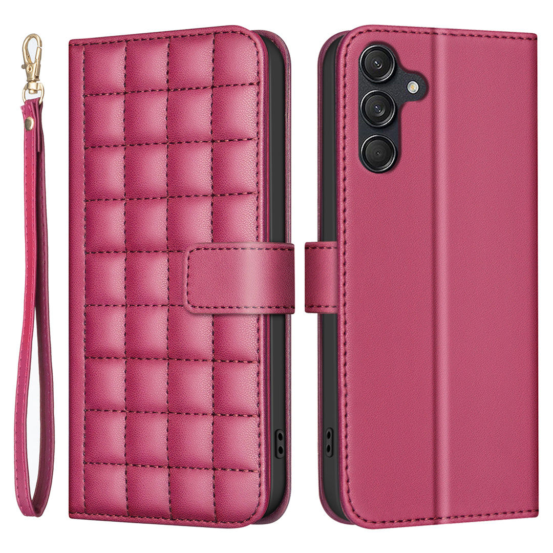 BINFEN COLOR BF34 for Samsung Galaxy A16 5G / A16 4G Leather Case Wallet Square Grid Phone Cover - Red