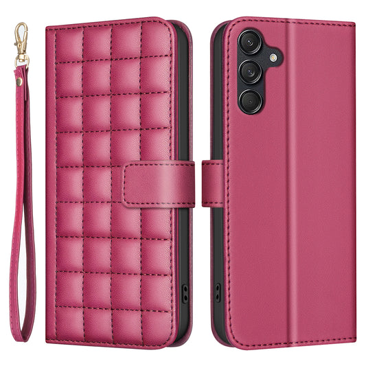 BINFEN COLOR BF34 for Samsung Galaxy A16 5G / A16 4G Leather Case Wallet Square Grid Phone Cover - Red