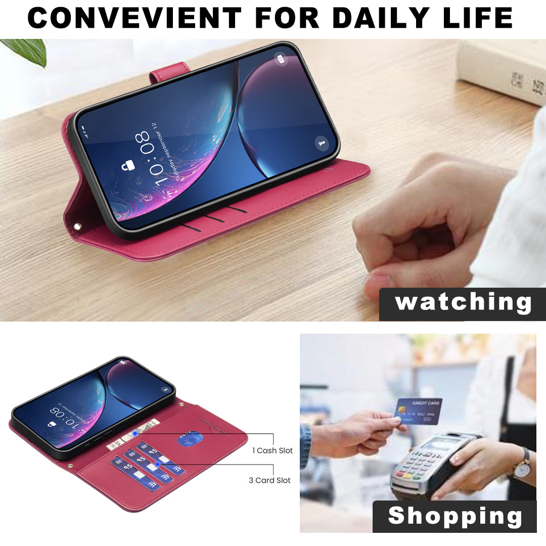 BINFEN COLOR BF34 for Samsung Galaxy A16 5G / A16 4G Leather Case Wallet Square Grid Phone Cover - Red