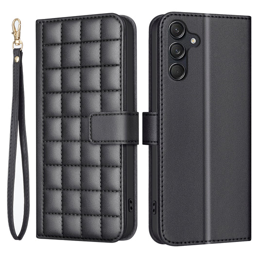 BINFEN COLOR BF34 for Samsung Galaxy A16 5G / A16 4G Leather Case Wallet Square Grid Phone Cover - Black