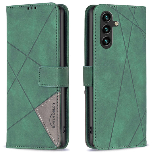 BINFEN COLOR BF05 For Samsung Galaxy A16 5G / A16 4G Case Geometry Line PU Leather Phone Cover - Green