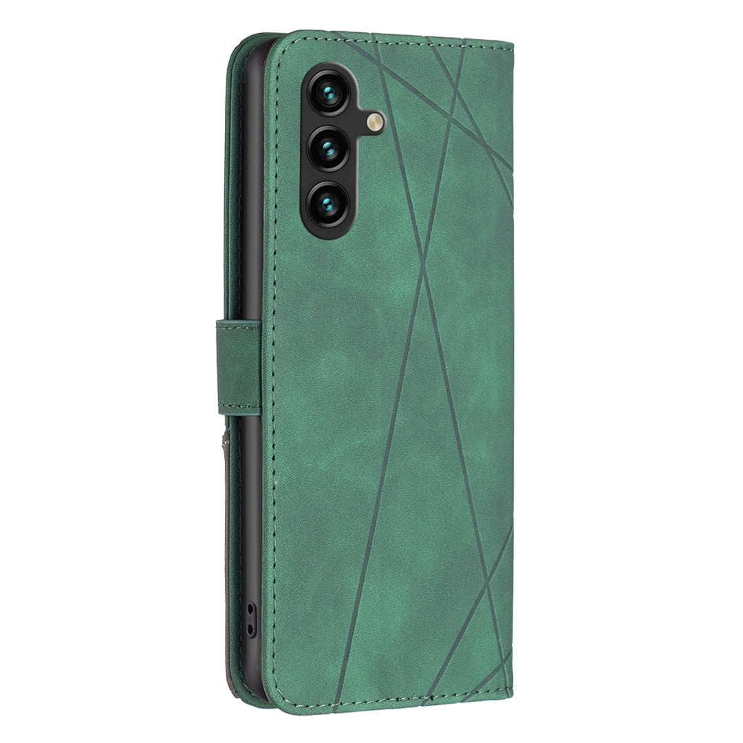 BINFEN COLOR BF05 For Samsung Galaxy A16 5G / A16 4G Case Geometry Line PU Leather Phone Cover - Green