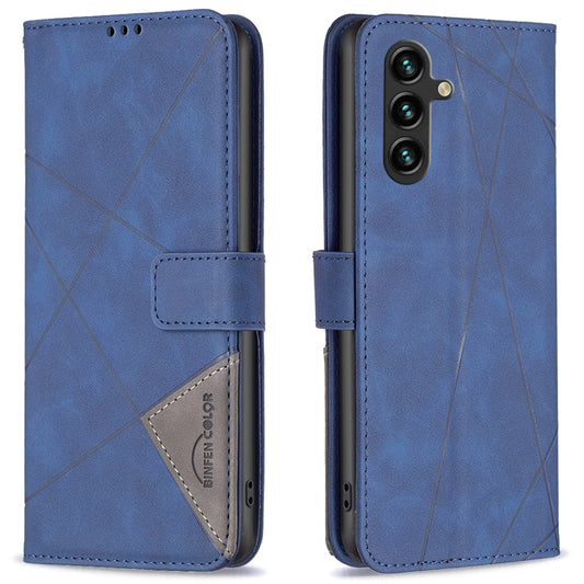 BINFEN COLOR BF05 For Samsung Galaxy A16 5G / A16 4G Case Geometry Line PU Leather Phone Cover - Blue