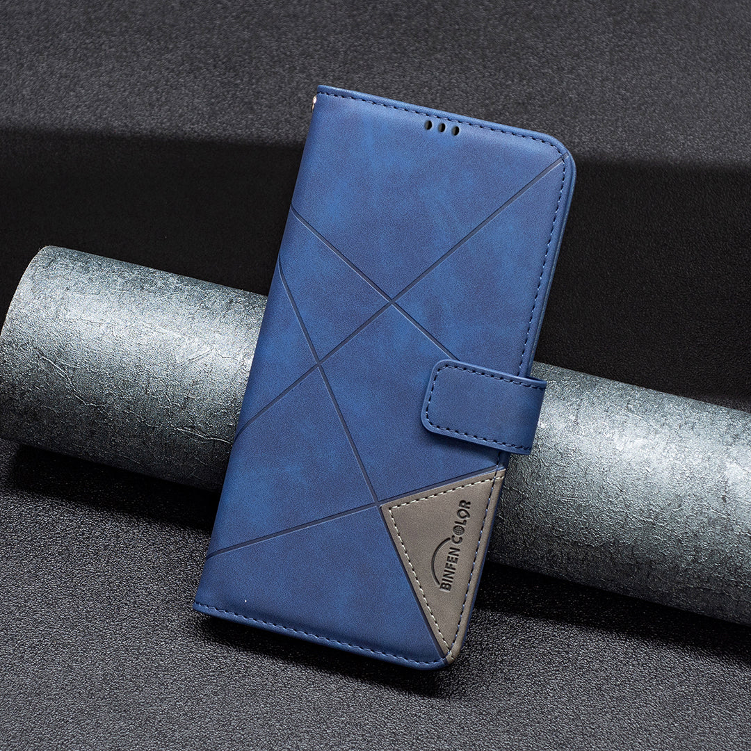BINFEN COLOR BF05 For Samsung Galaxy A16 5G / A16 4G Case Geometry Line PU Leather Phone Cover - Blue