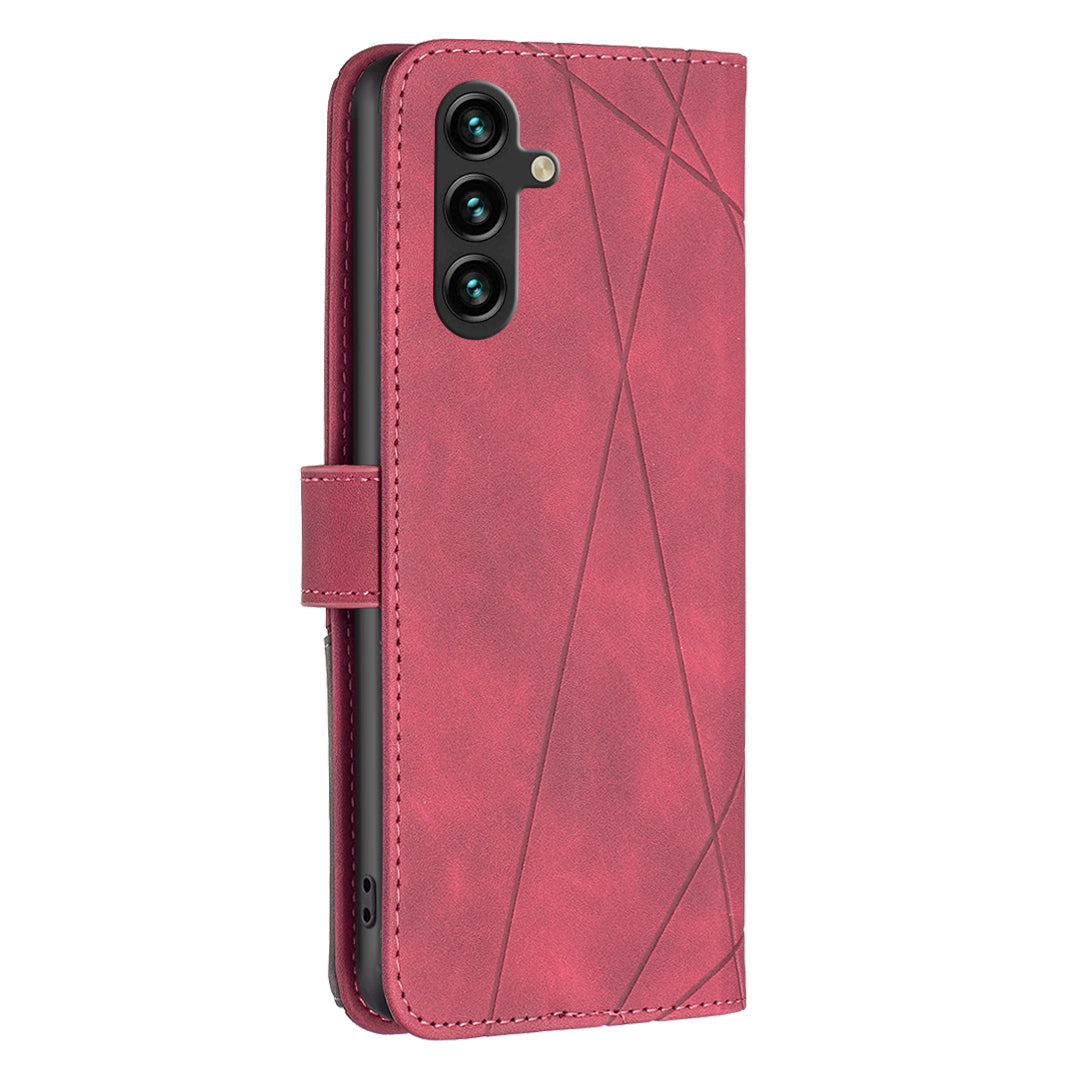 BINFEN COLOR BF05 For Samsung Galaxy A16 5G / A16 4G Case Geometry Line PU Leather Phone Cover - Red