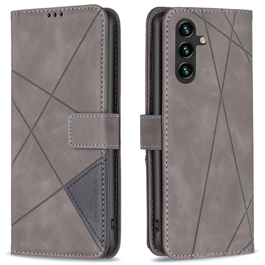 BINFEN COLOR BF05 For Samsung Galaxy A16 5G / A16 4G Case Geometry Line PU Leather Phone Cover - Grey