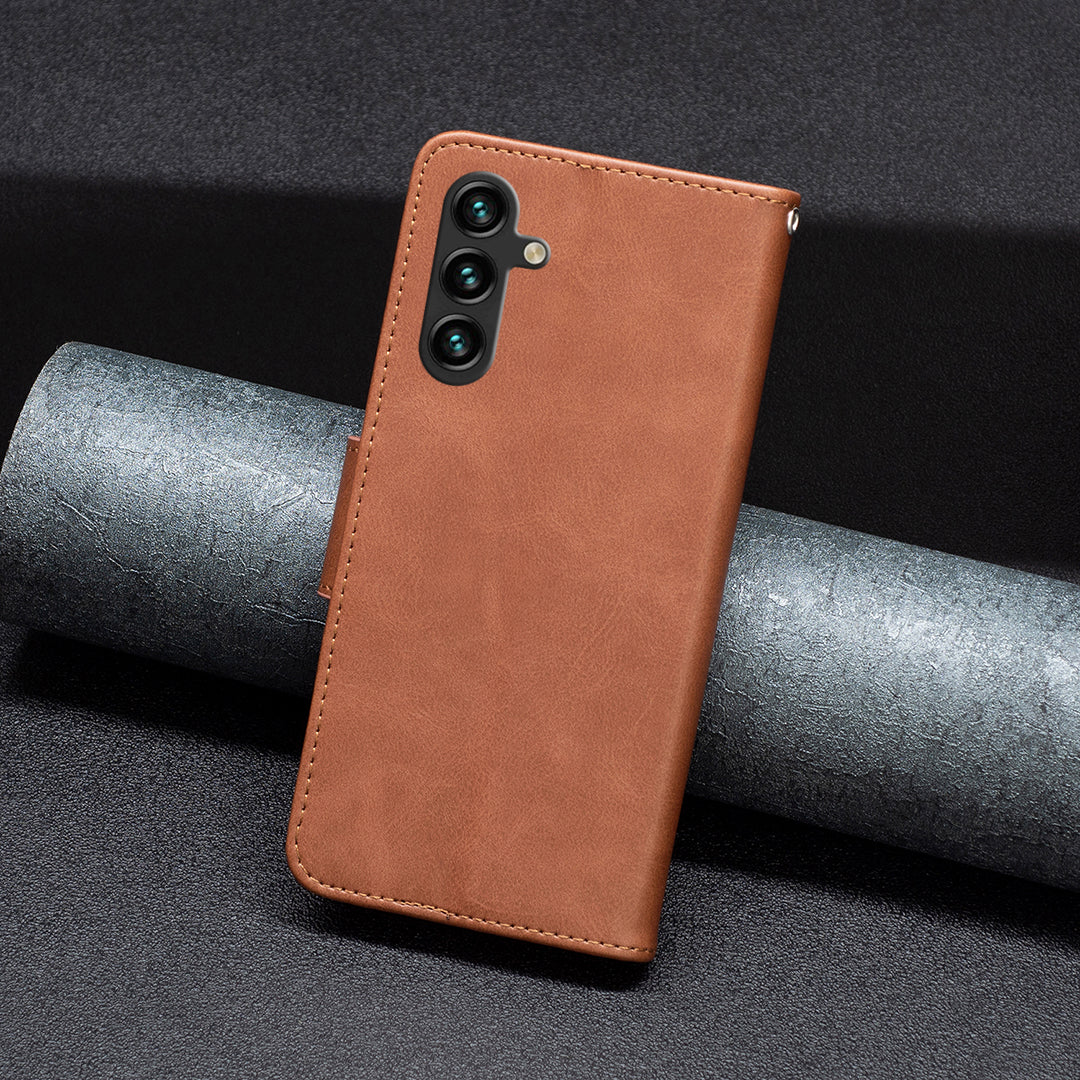 For Samsung Galaxy A16 5G / A16 4G Case Shockproof PU Leather Cover with Wallet Card Slots - Brown