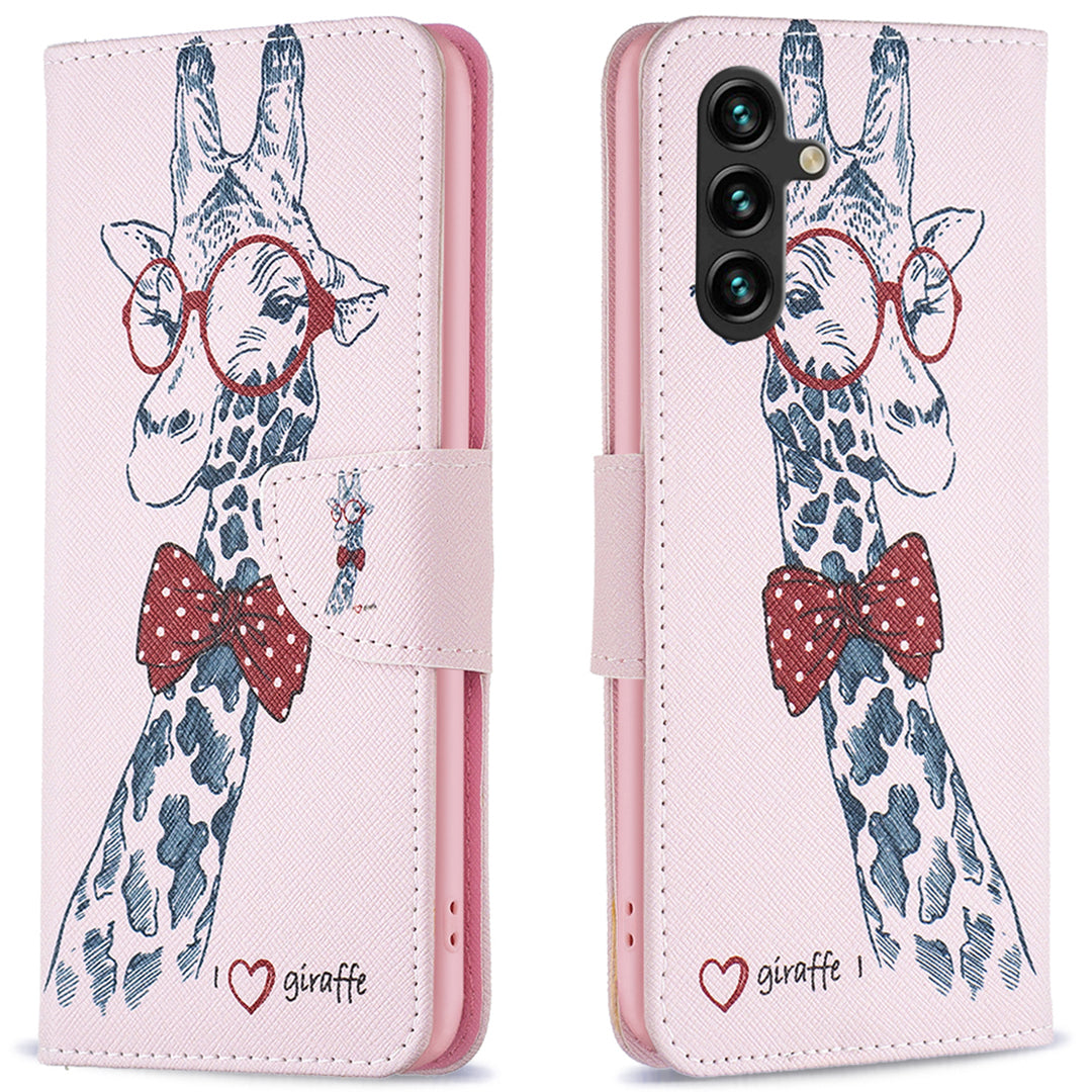 For Samsung Galaxy A16 5G / A16 4G Wallet Case Pattern Print Phone Leather Cover - Giraffe