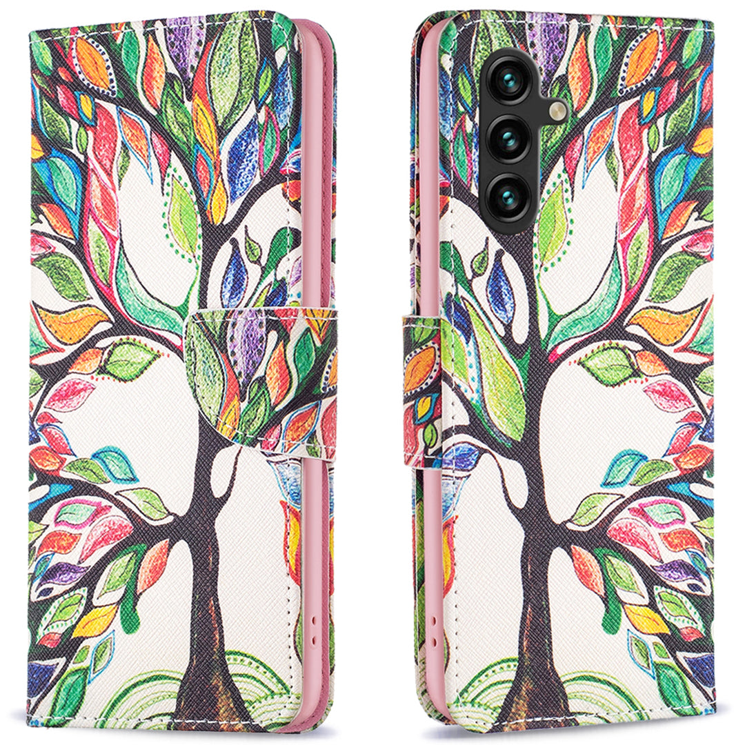For Samsung Galaxy A16 5G / A16 4G Wallet Case Pattern Print Phone Leather Cover - Life Tree