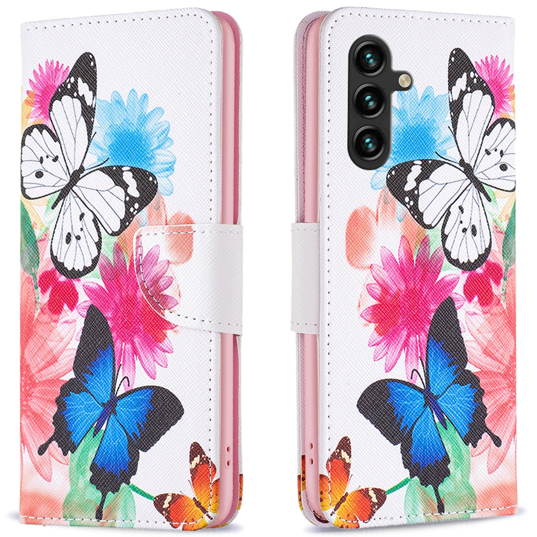 For Samsung Galaxy A16 5G / A16 4G Wallet Case Pattern Print Phone Leather Cover - Two Butterflies