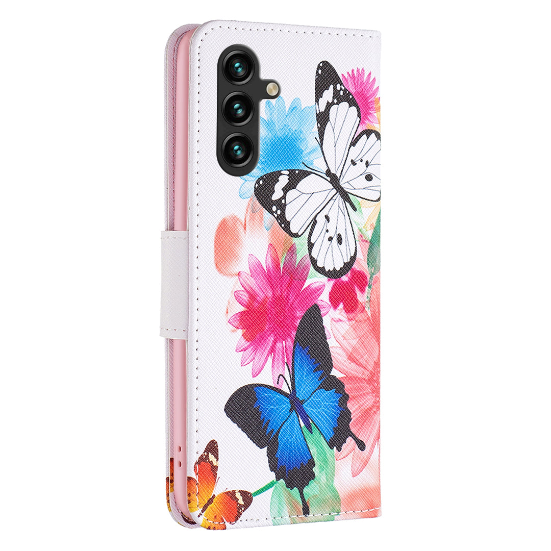 For Samsung Galaxy A16 5G / A16 4G Wallet Case Pattern Print Phone Leather Cover - Two Butterflies