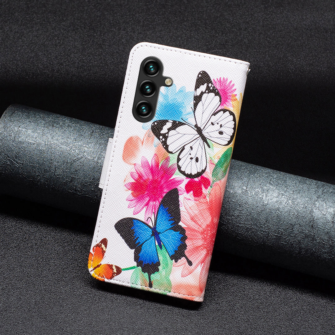 For Samsung Galaxy A16 5G / A16 4G Wallet Case Pattern Print Phone Leather Cover - Two Butterflies