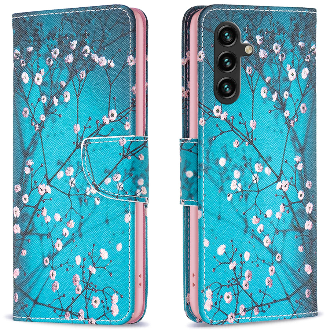 For Samsung Galaxy A16 5G / A16 4G Wallet Case Pattern Print Phone Leather Cover - Plum Blossom