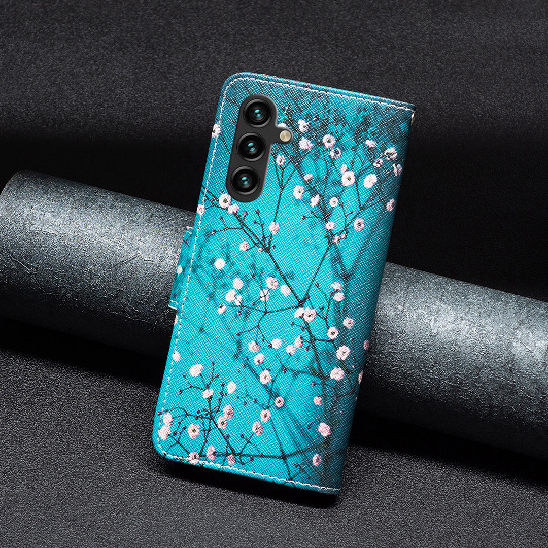 For Samsung Galaxy A16 5G / A16 4G Wallet Case Pattern Print Phone Leather Cover - Plum Blossom
